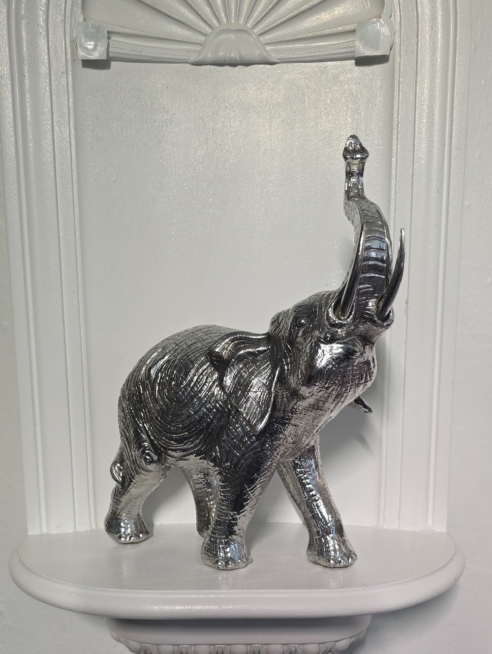 Vintage Metal Coloured Elephant Statue Indian Trunk Up Lucky Metal Sculpture Art